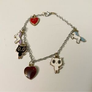 Whimsical Cat and Unicorn Enamel Charm Bracelet